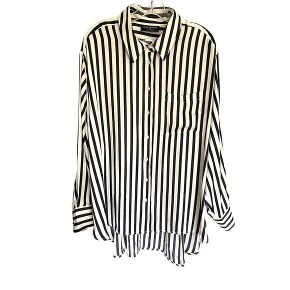 NWT Lane Bryant B/W Striped Long Sleeve Button Down Shirt Sz18/20 - Picture 1 of 7